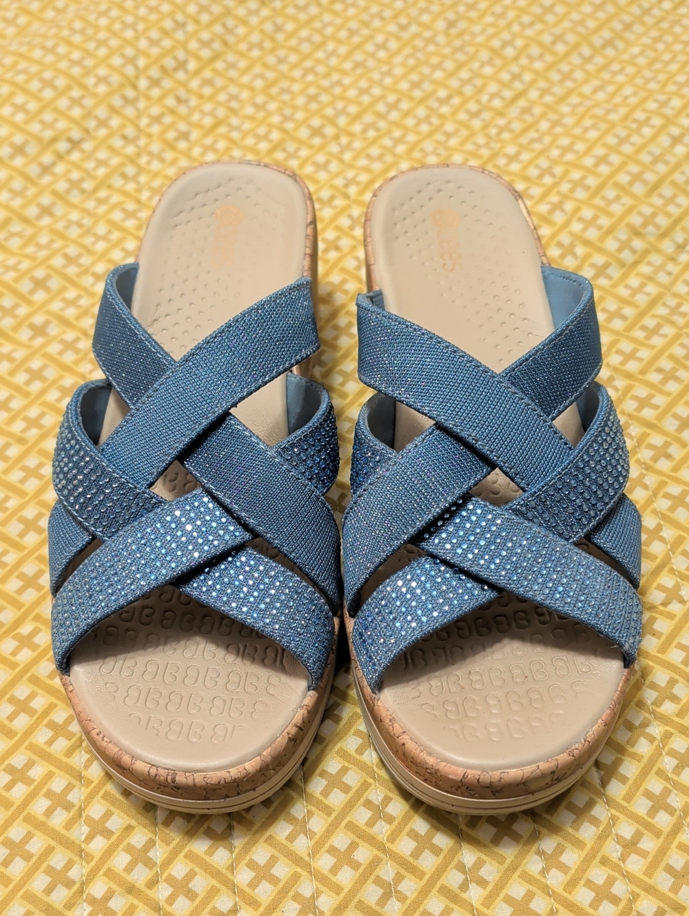 Bzees Blue Crisscross Slide Sandals with Sparkle Detail